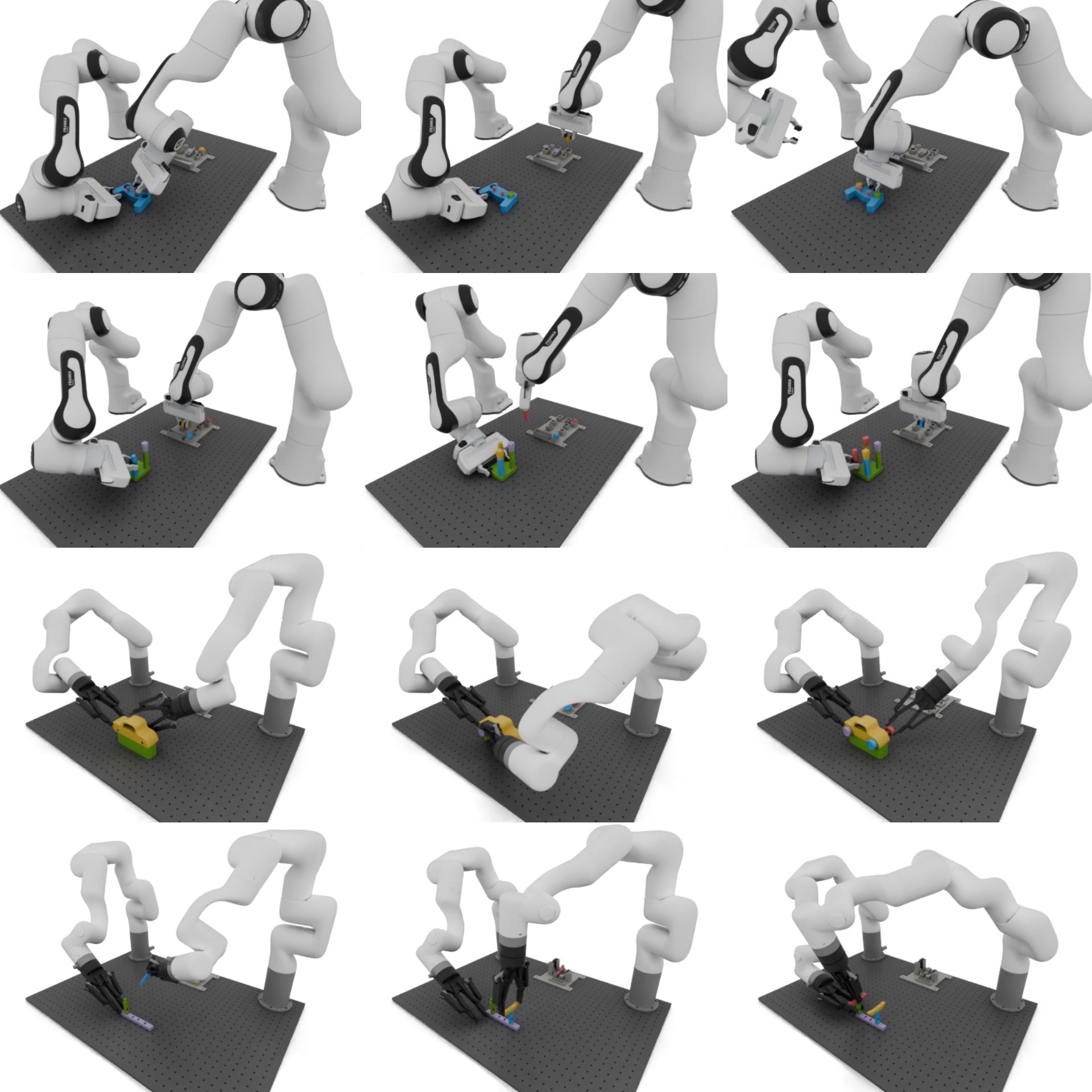 Dual-arm robot system for adaptive multi-part assembly
